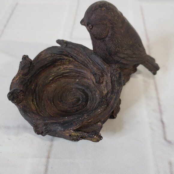 Darling Small Brown Stoneware Woodland Bird on Nest Ring Bowl Dish 4" Holder - Picture 2 of 5